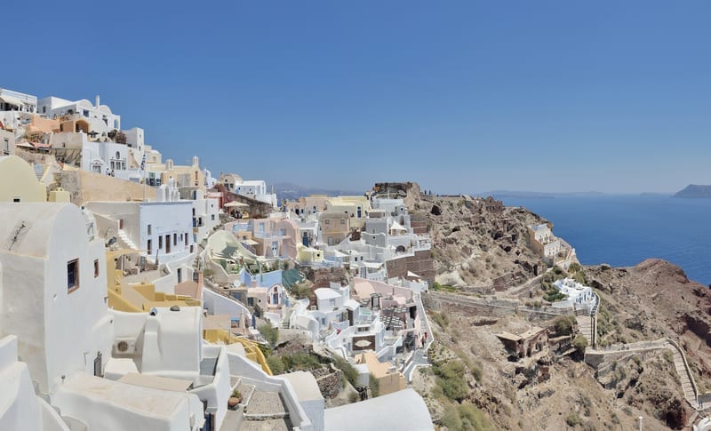 Oia's blue-domed caldera views, Santorini